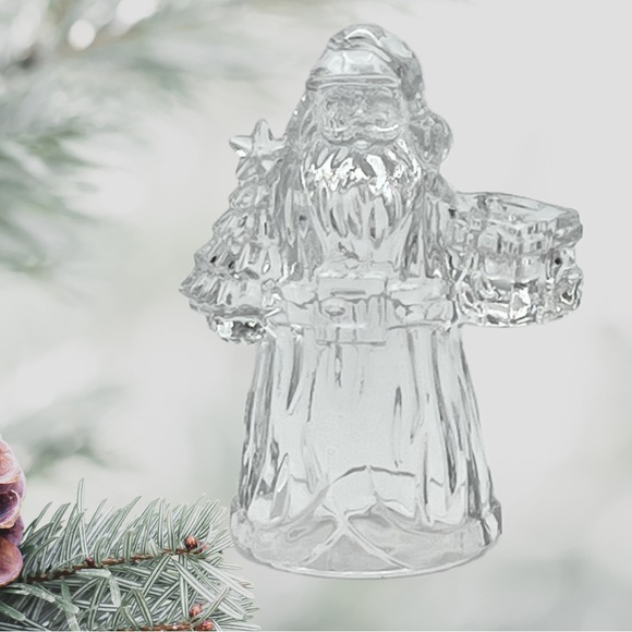 Old World Santa Claus Candle Holder Crystal Glass Christmas ISC Vintage USA 7.5” - Picture 1 of 12